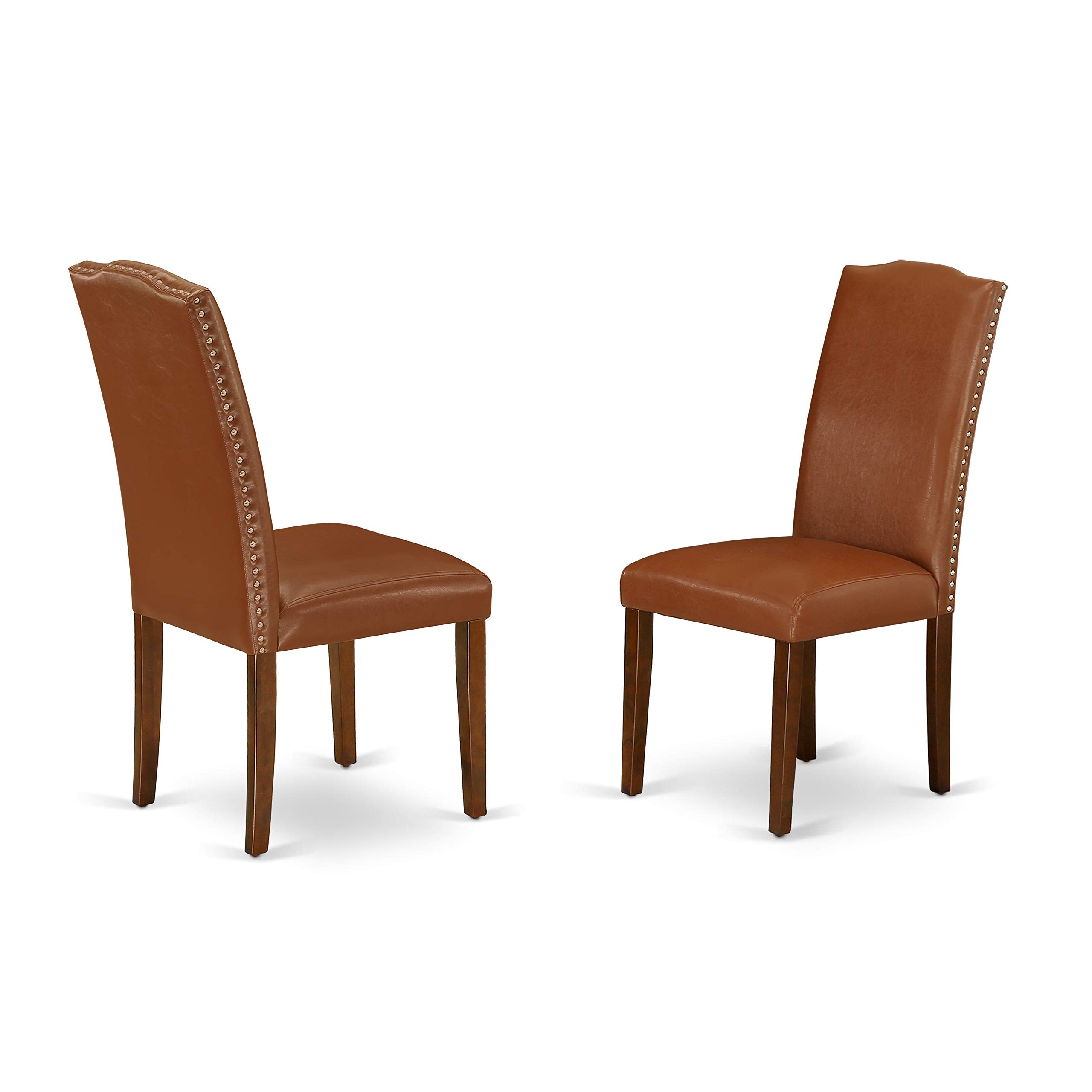 East West Furniture Duen7-Mah-66 7 Piece Kitchen Table Set Consist Of A Rectangle Dining Table And 6 Brown Faux Faux Leather Parson Dining Room Chairs, 36X60 Inch, Mahogany