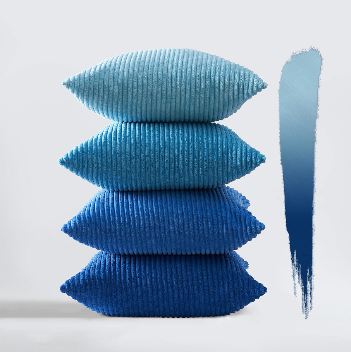 Topfinel Blue Throw Pillow Covers 18X18 Inch Set Of 4,Soft Accent Corduroy Decorative Cushion Cover,Square Modern Pillow Case Fo