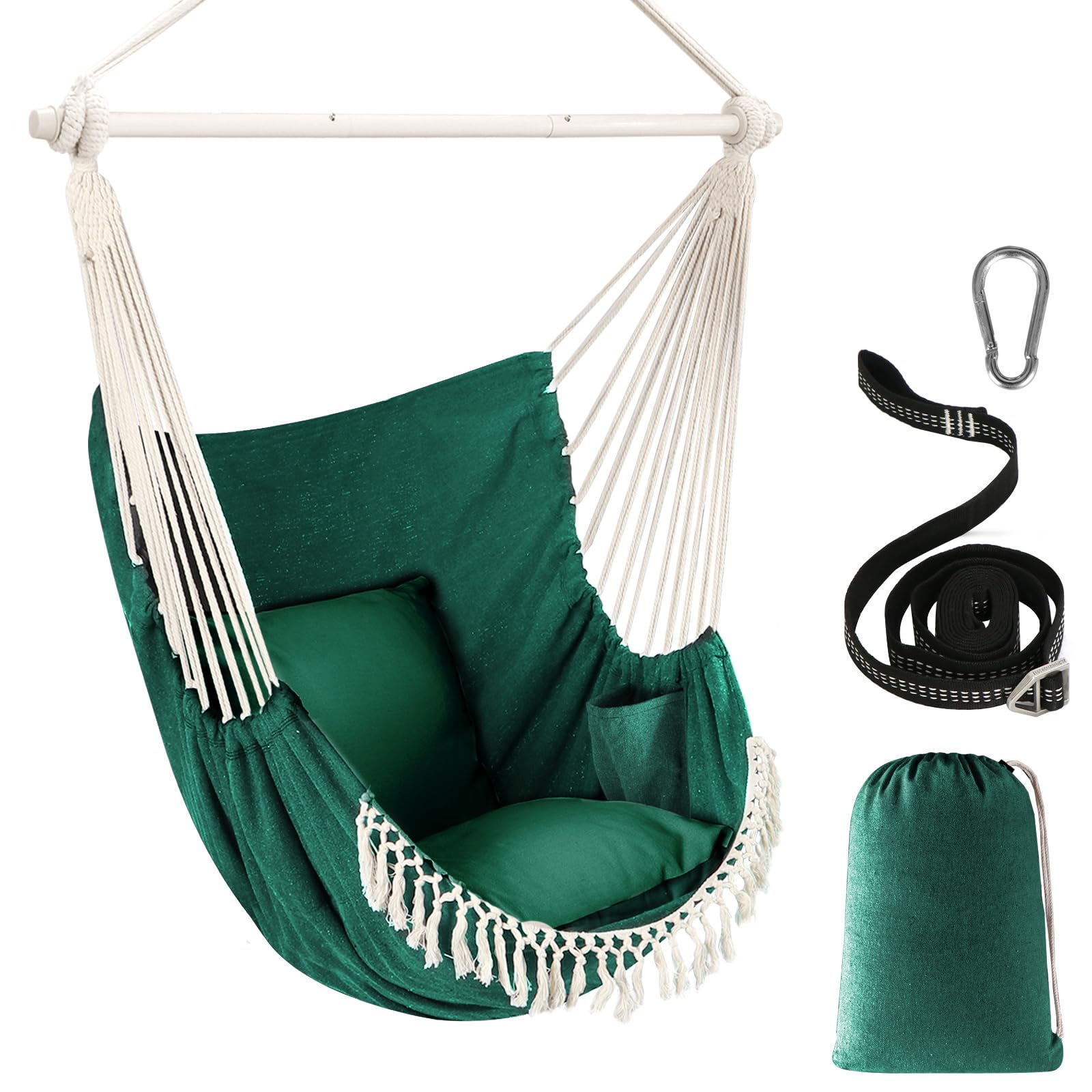 Chihee Hammock Chair Hanging Swing Max 500 Lbs 2 Cushions Included Steel Spreader Bar With Anti-Slip Grooves Portable Hanging Ch