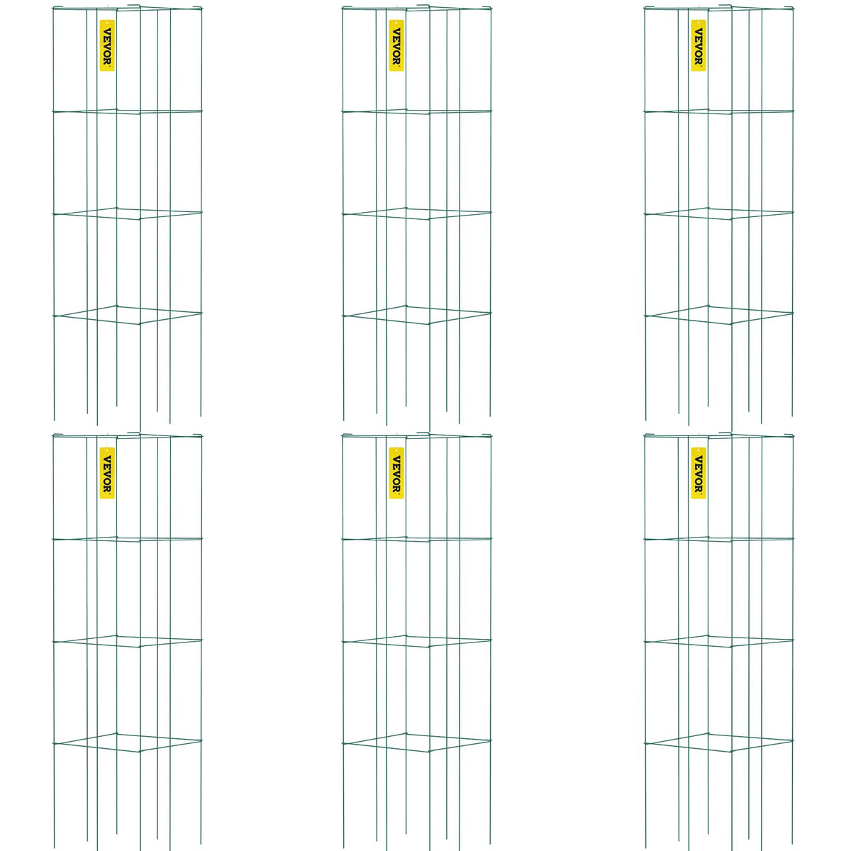 Vevor Tomato Cages, 14.6' X 14.6' X 39.4', 6 Packs Square Plant Support Cages, Green Pvc-Coated Steel Tomato Towers For Climb