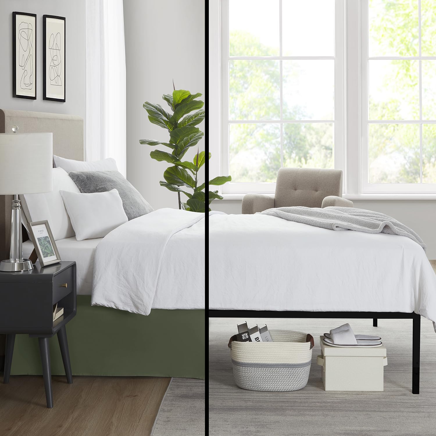 Nestl Olive Green Twin Xl Bed Skirt - Twin Xl Size Bed Skirt 14 Inch Drop - Brushed Microfiber Bed Skirts - Hotel Quality Pleated Bed Skirt - Shrinkage & Fade Resistant