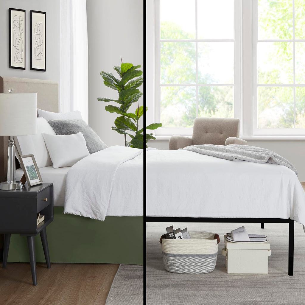 Nestl Olive Green Twin Bed Skirt - Twin Size Bed Skirt 14 Inch Drop - Brushed Microfiber Bed Skirts - Hotel Quality Pleated Bed Skirt - Shrinkage & Fade Resistant