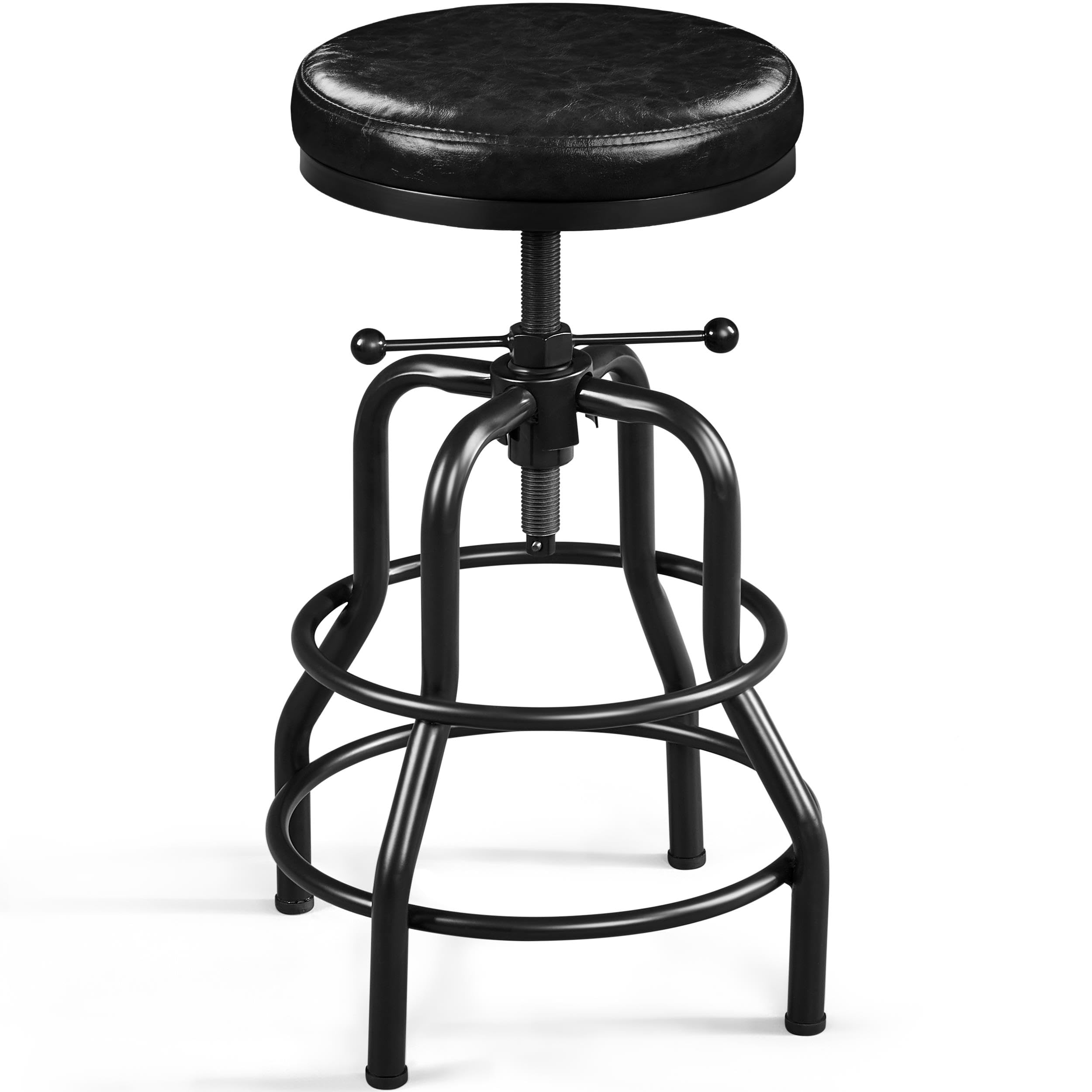 Yaheetech Industrial Bar Stools Vintage Counter Height Bar Stool with Round Faux Leather Seat Metal Stool Adjustable Kitchen Sto