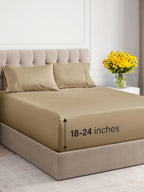 Extra Deep Pocket Queen Sheets - 4 Piece Breathable & Cooling Bed Sheets - Hotel Luxury Bed Sheet Set - Soft, Wrinkle Free & Comfy - Easily Fits Extra Deep Mattresses - Deep Pocket Beige Sheets Set