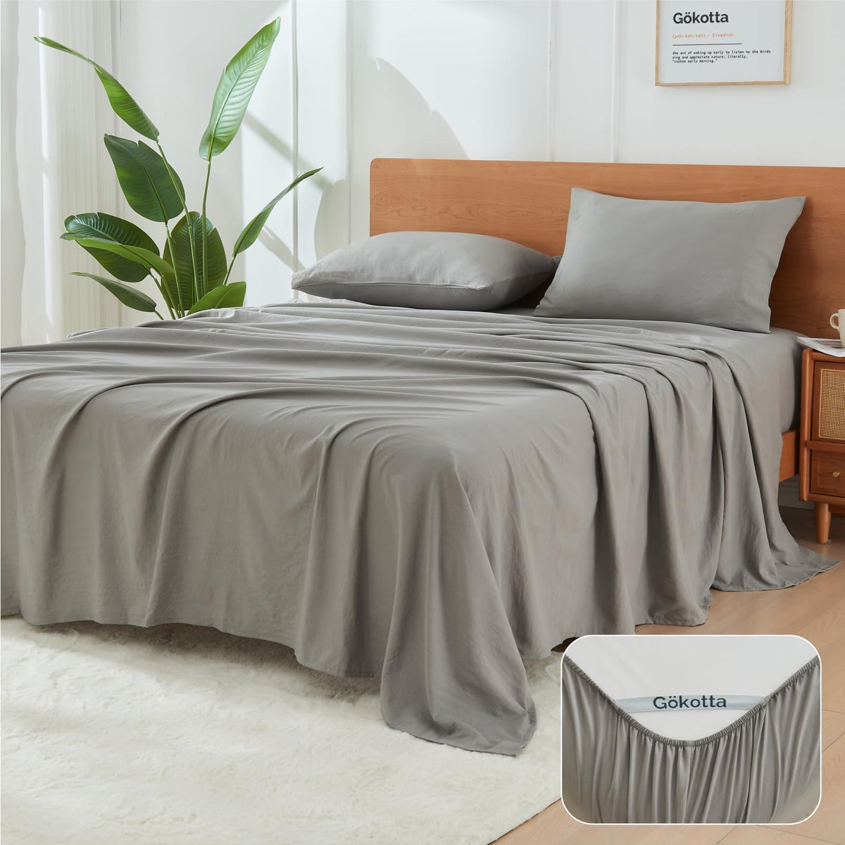 Gokotta 3-Pcs Twin Sheets Set, 15-Inch Deep Pocket Sheets With Elastic Corner Straps, Hotel Luxury Ultra Soft Brushed Microfiber