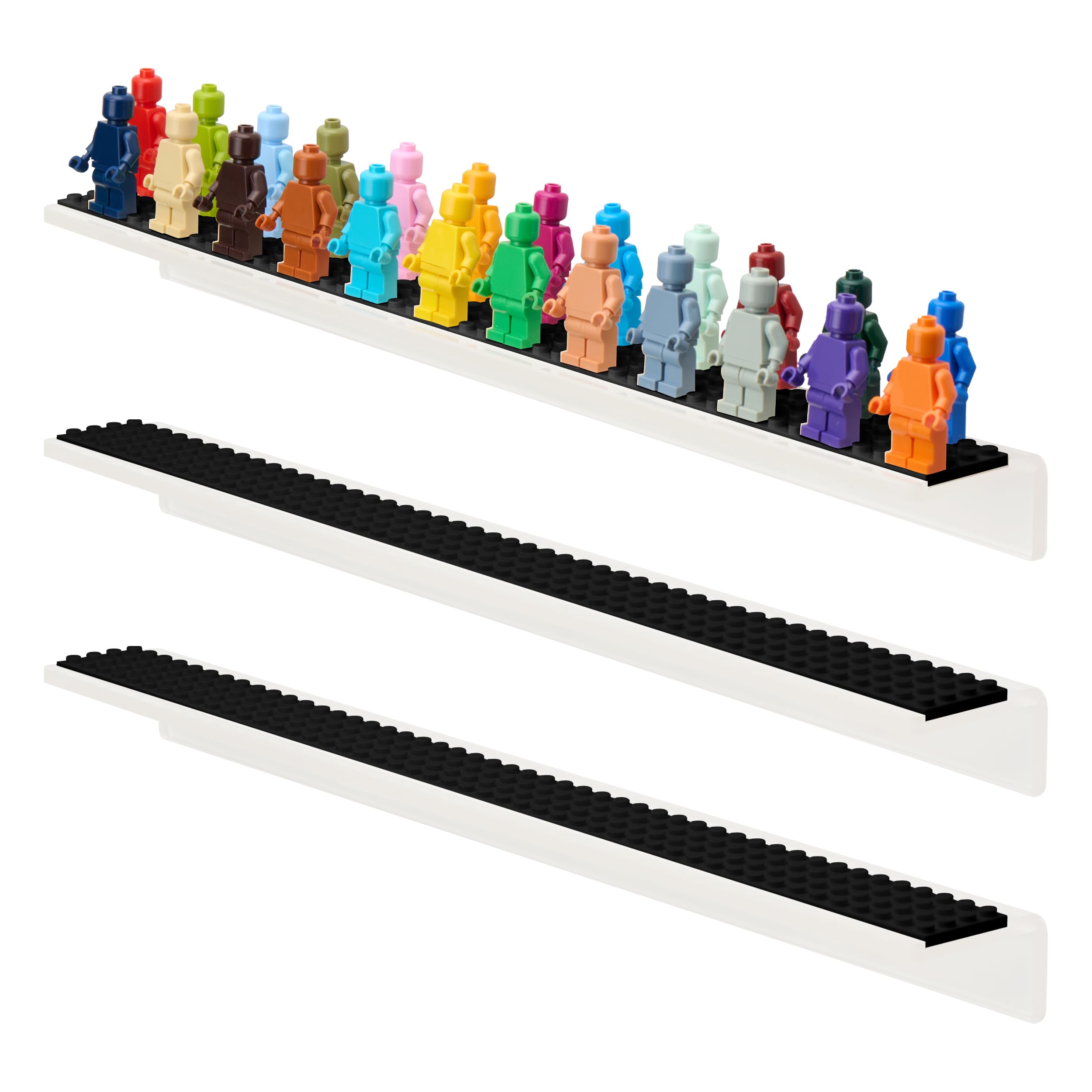 Tapeera 3-Pack Minifigure Display Case Holds Up To 72 Figures - Acrylic Floating Shelf Display With Brick Building Baseplates - 