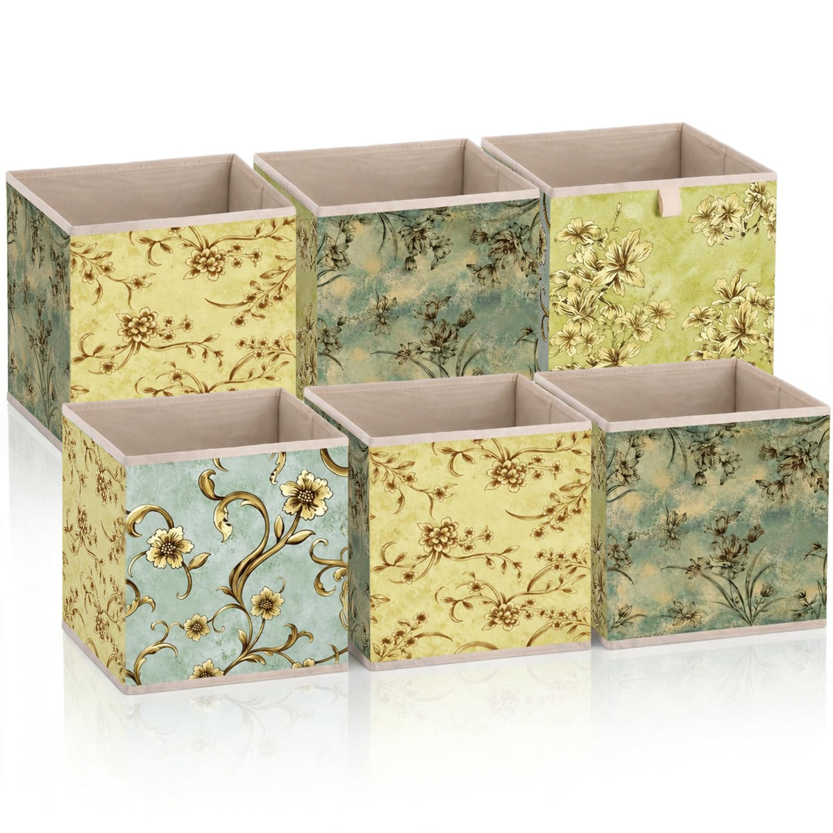 Novabright 6 Pack Vintage Floral Storage Bins 11 Inch with Handle, Fresh
