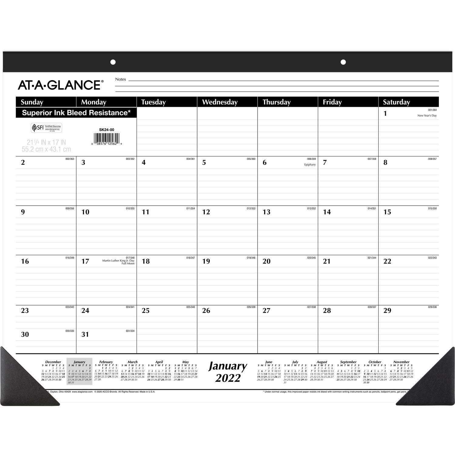 2022 Desk Calendar By At-A-Glance, Monthly Desk Pad, 21-3/4' X 17', Large (Sk2400)
