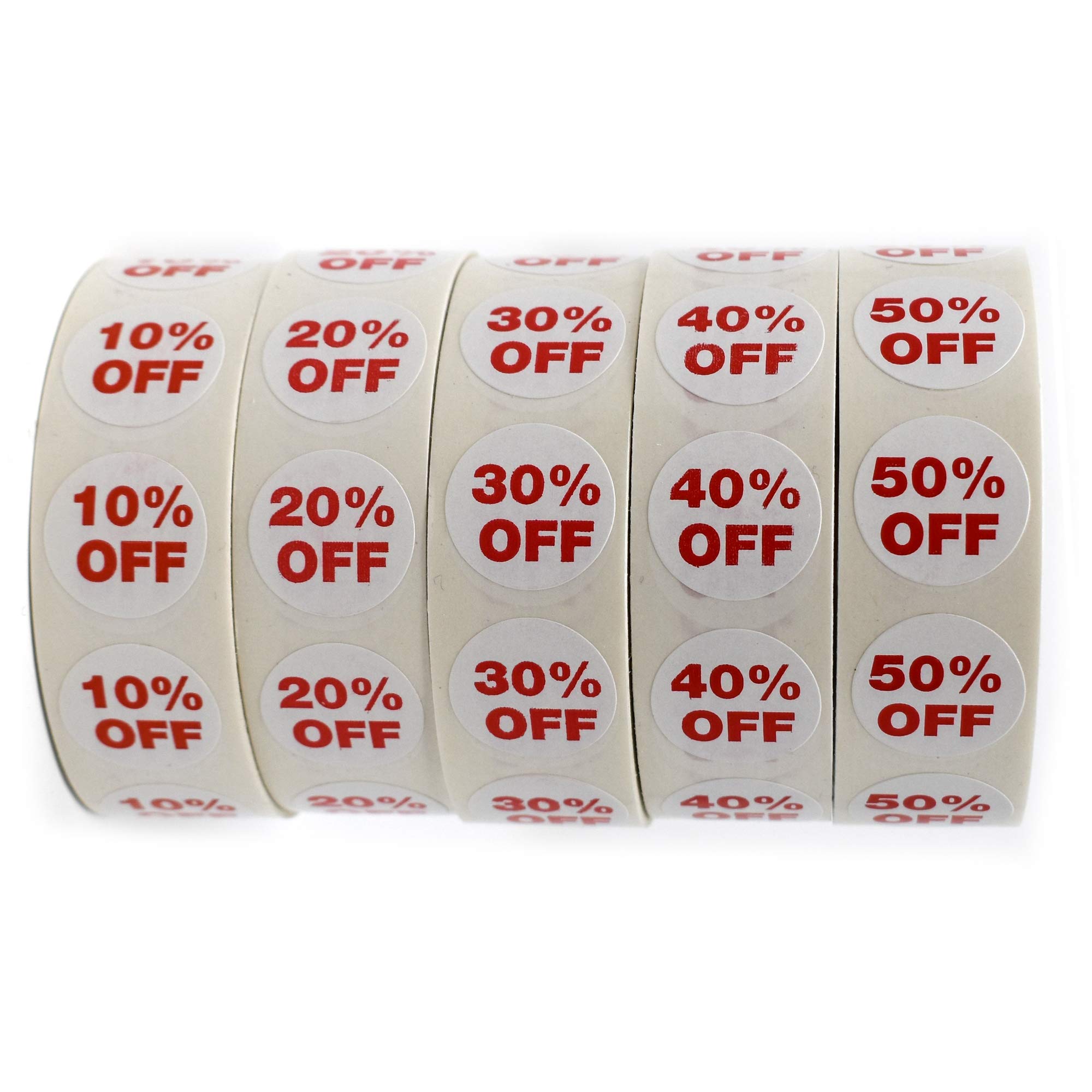 Retail Percent Off 3/4' Round Sticker Bundle Pack, 1000 Self Adhesive Labels Per Roll, 5000 Total Stickers