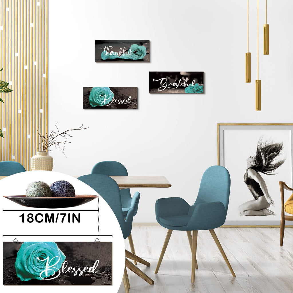 Hillban 3 Pieces Rose Wooden Wall Decor Thankful Grateful Blessed Wooden Signs Inspirational Wall Art Signs Wedding Wall Decor F