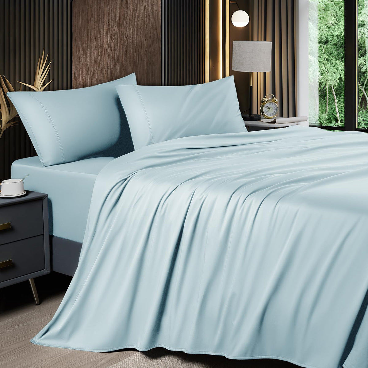 Shilucheng 4-Piece Queen Size Sheets Set,Rayon Derived From Bamboo_,Cooling & Breathable Bed Sheets, Silky Bedding Sheets & Pill