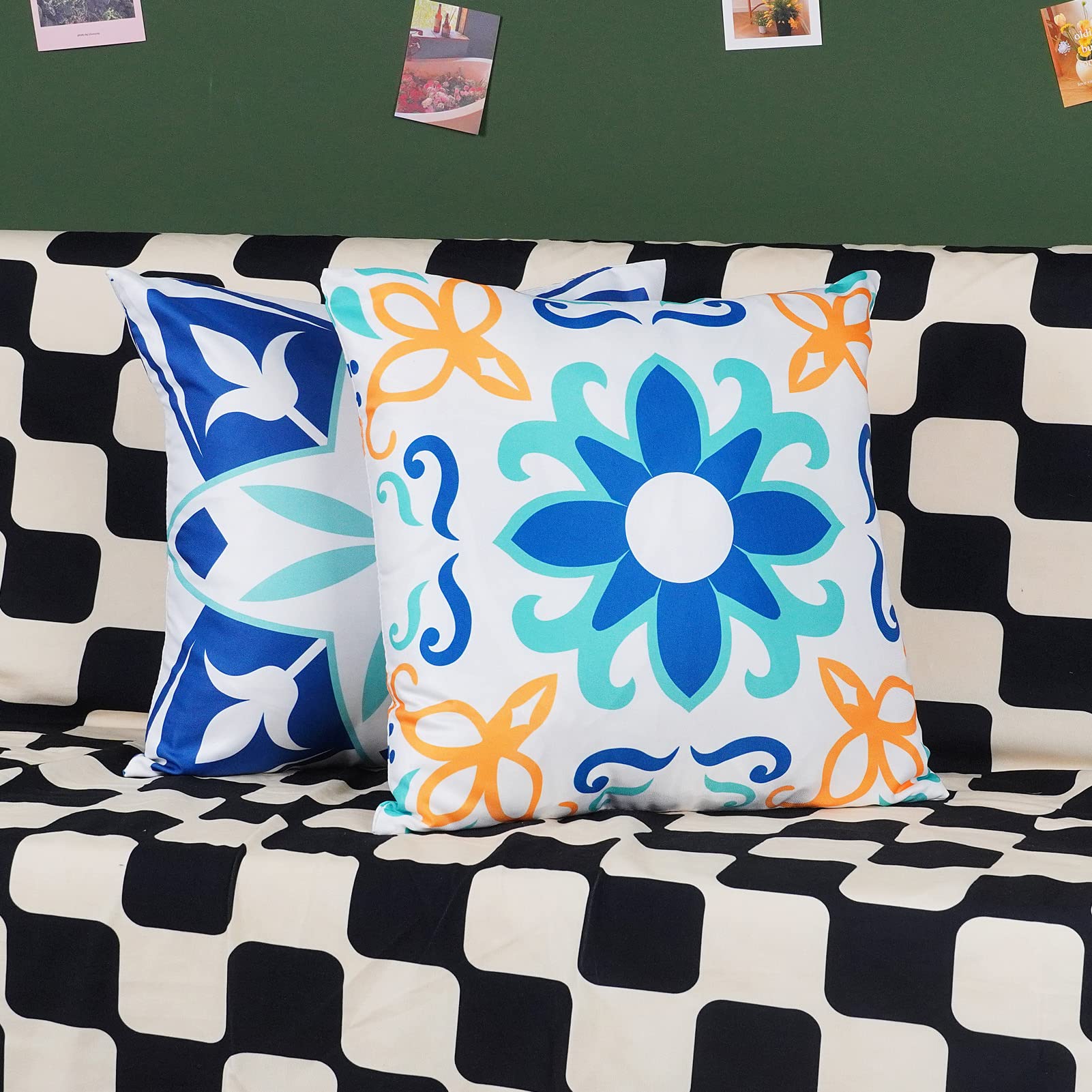 Onway Outdoor Boho Pillow Covers Waterproof 18X18 Set Of 4 Floral Farmhouse Decorative Outdoor Throw Pillows For Bench Couch Pat