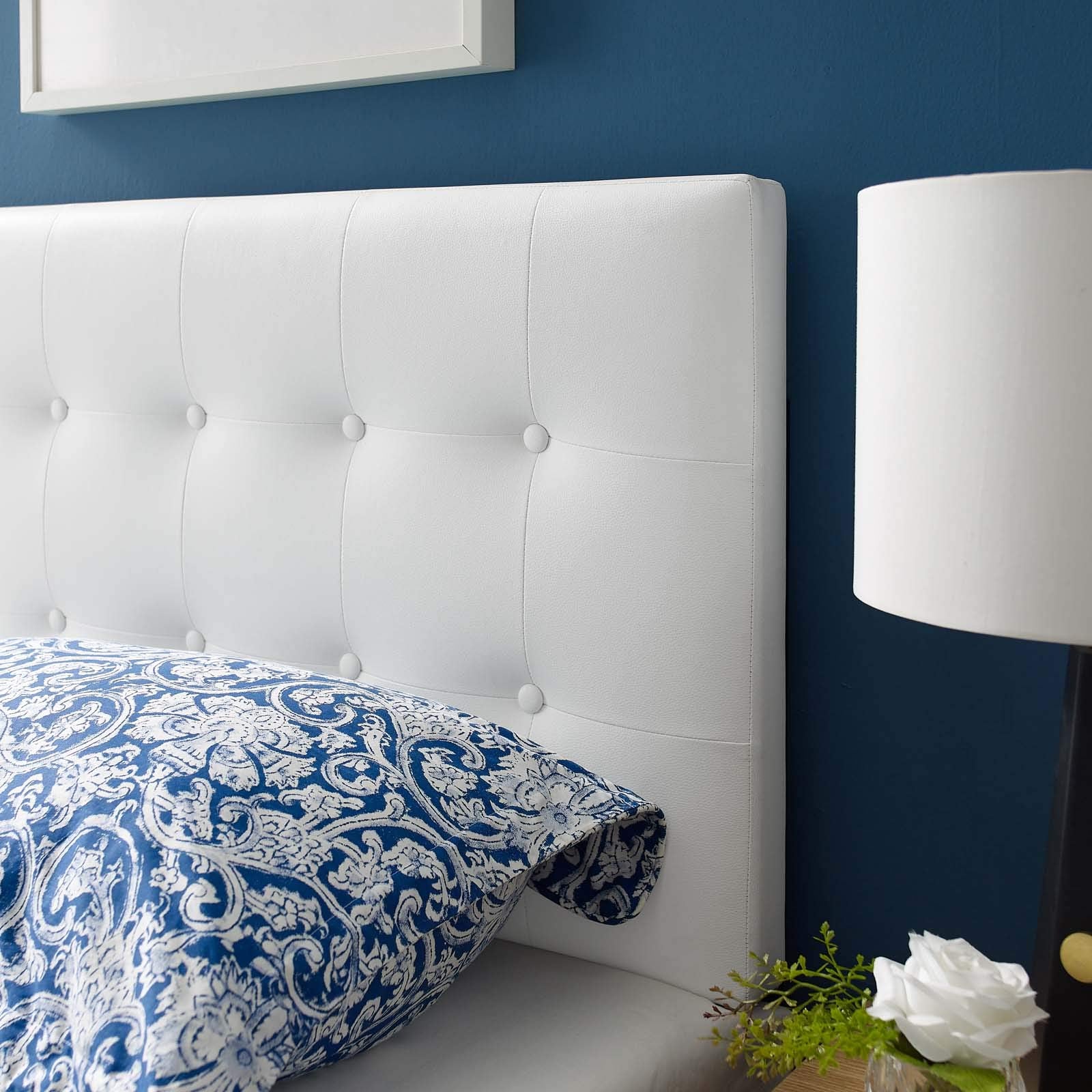 Modway Emily Tufted Button Faux Leather Upholstered Twin Headboard In White