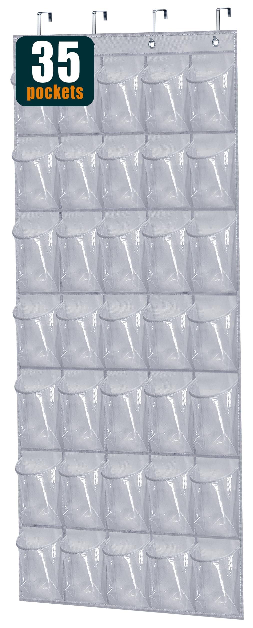 Misslo 35 Clear Large Pockets Over The Door Shoe Rack Sturdy Oxford Fabric Hanging Shoe Organizer For Door Shoe Holder Hanger, Grey