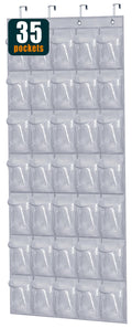 Misslo 35 Clear Large Pockets Over The Door Shoe Rack Sturdy Oxford Fabric Hanging Shoe Organizer For Door Shoe Holder Hanger, Grey