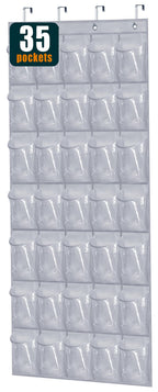 Misslo 35 Clear Large Pockets Over The Door Shoe Rack Sturdy Oxford Fabric Hanging Shoe Organizer For Door Shoe Holder Hanger, Grey