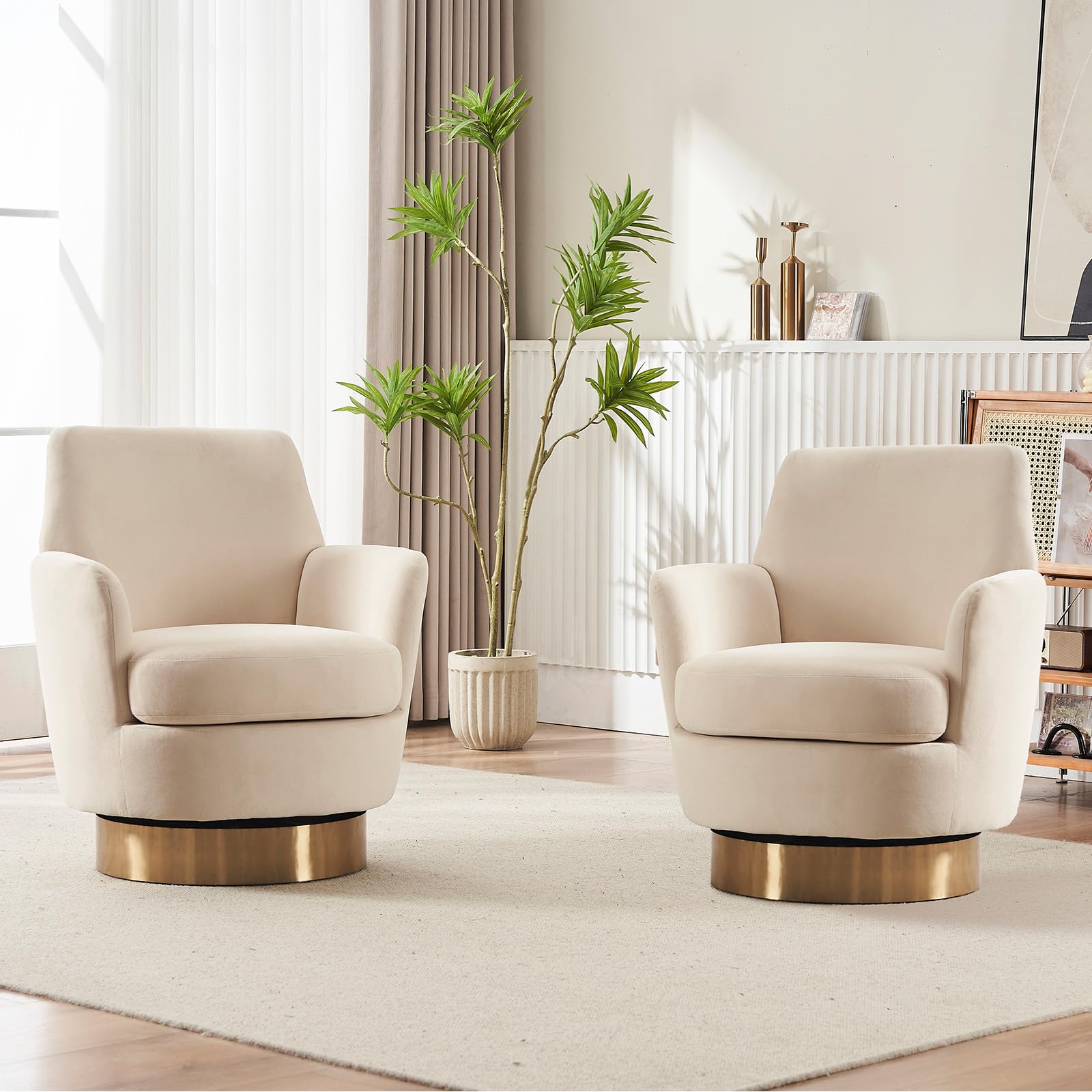 Luckhao Swivel Barrel Chair Set Of 2,Modern Velvet Upholstered Round Swivel Accent Chairs With Tall Backrest,360 Degree Single S