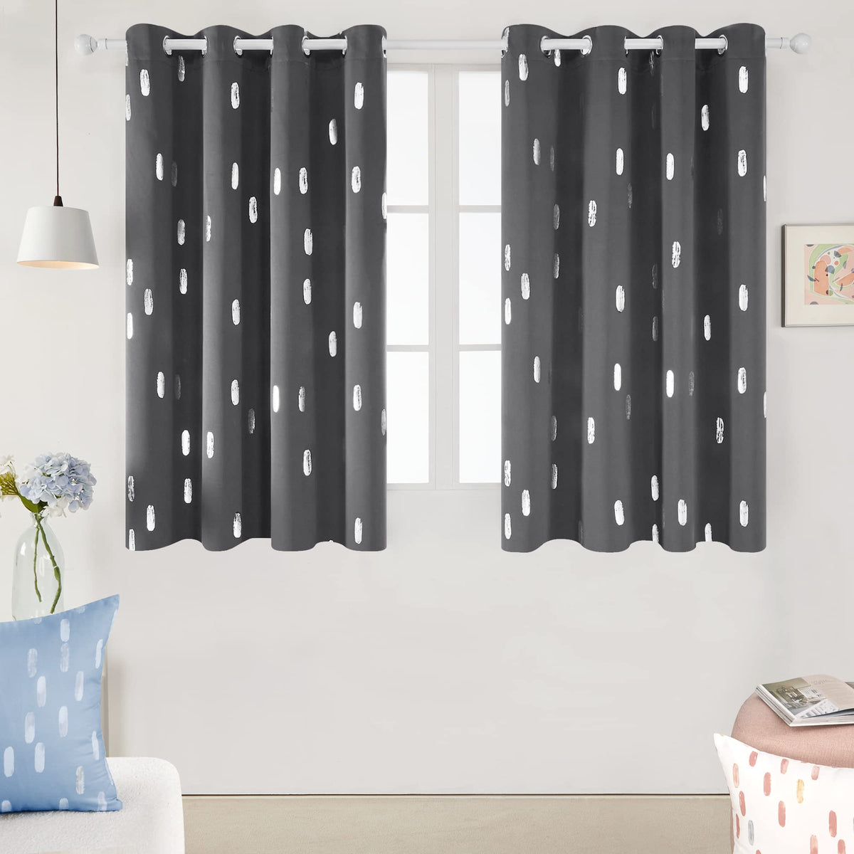 Deconovo 63 Curtains Grey Blackout Curtains 2 Panels, Bedroom Thermal Window Treatment, Room Darkening Curtain Drapes With Silve