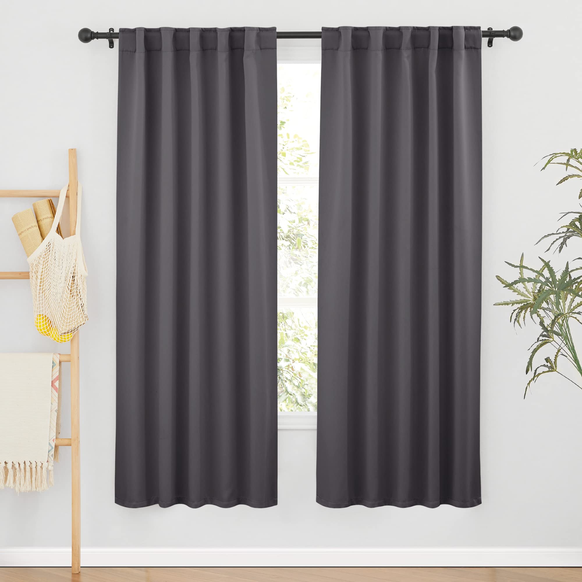 Ryb Home Blackout Curtains For Living Room, Back Tab & Rod Pocket Top Insulating Window Decor For Bedroom Dining Classroom Home Office, W 62 X L 72, Grey, 2 Panels