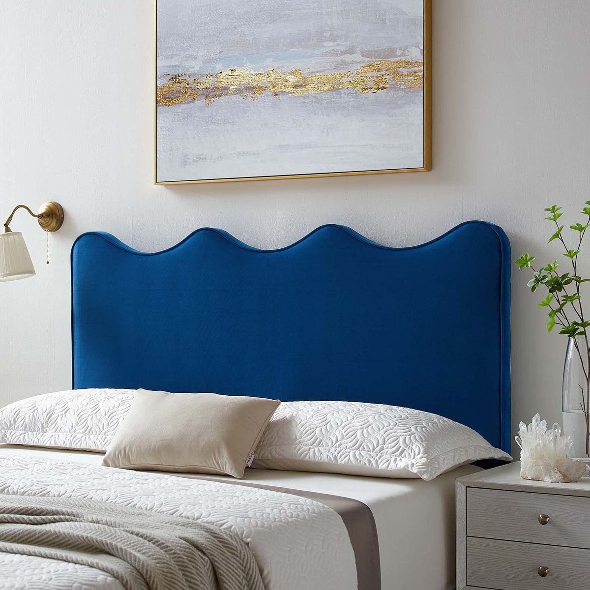Modway Athena Performance Velvet Twin Headboard In Navy