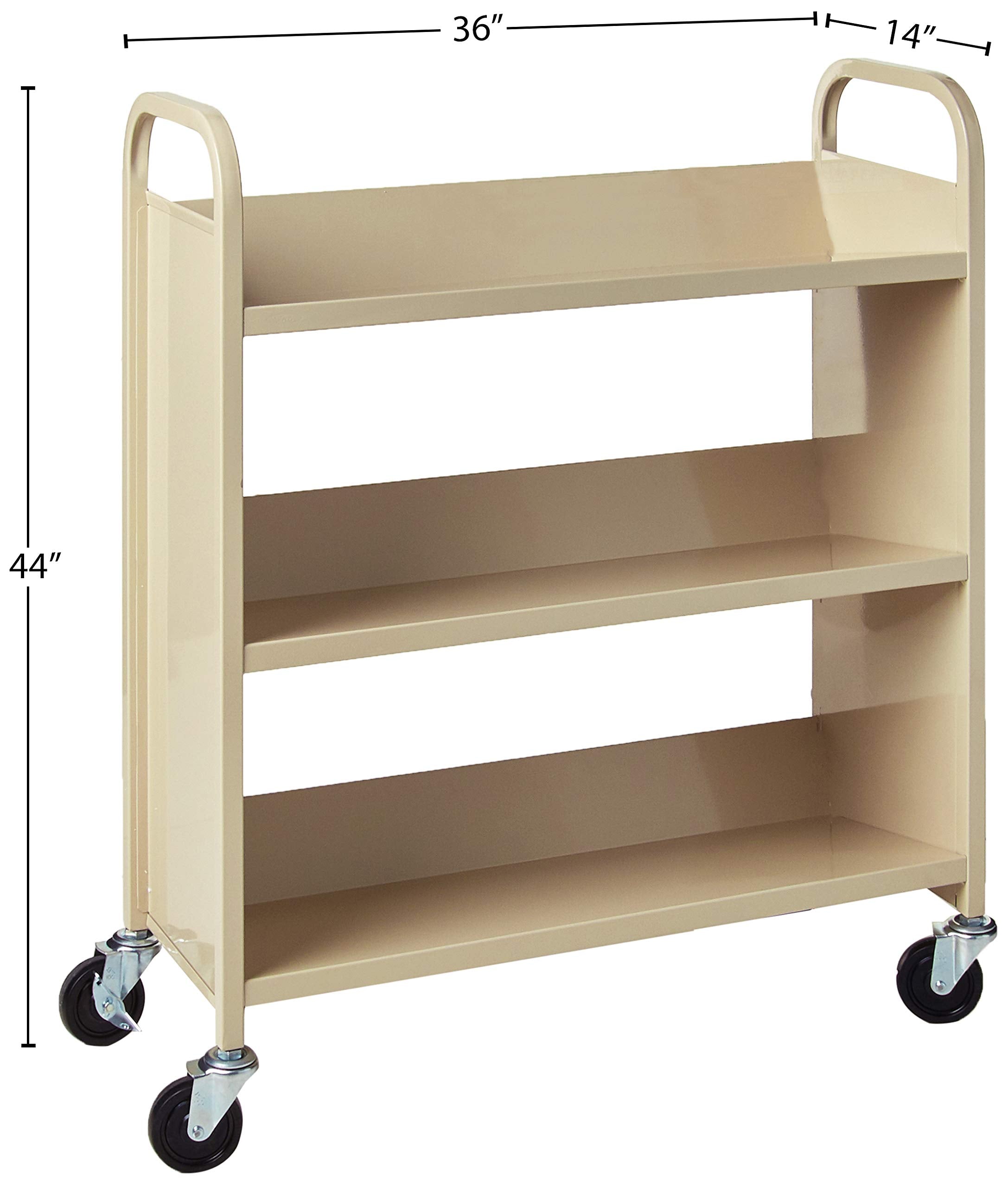 Safco 6 Shelf Rolling Book Cart, Slanted Single Sided for Library, Classroom, Office, Heavy Duty Steel, Sand