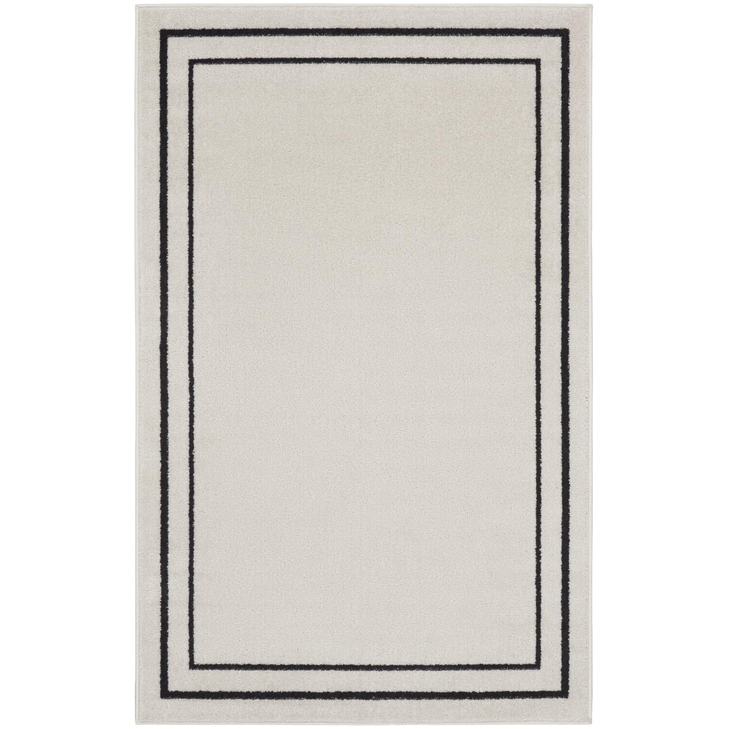 Nourison Essentials Indoor/Outdoor Ivory/Black 3 x 5 Area -Rug, Easy -Cleaning, Non Shedding, Bed Room, Living Room, Dining Ro
