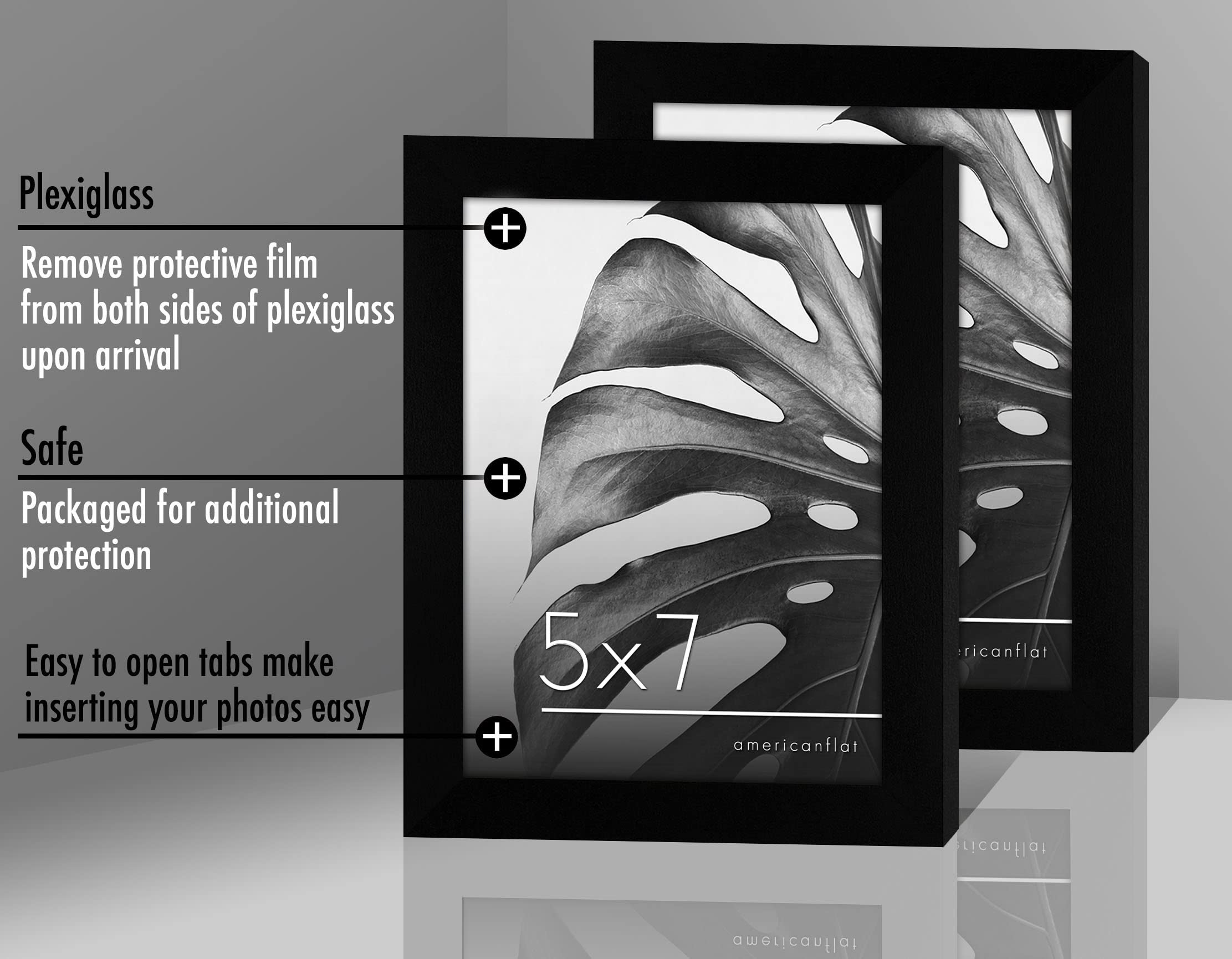 Americanflat 5x7 Picture Frame Set of 6 - Black Gallery Wall Frames with Polished Plexiglass and Engineered Wood - Model GSK0507BK6PK