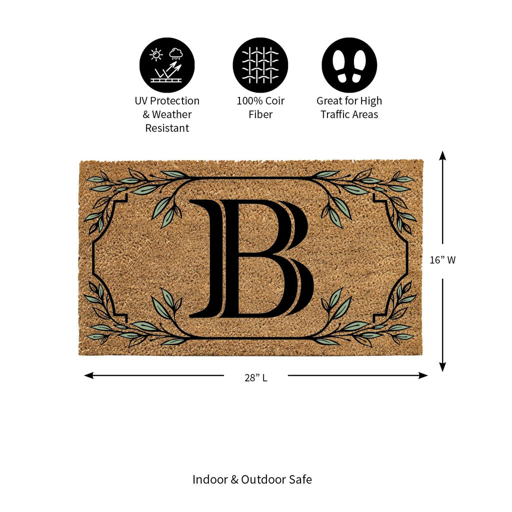 Evergreen Monogram Coir Doormat | Letter D | Front Door Mat For Outdoor Indoor Entrance | 28X16 Inches | Non-Slip Backing Doorwa