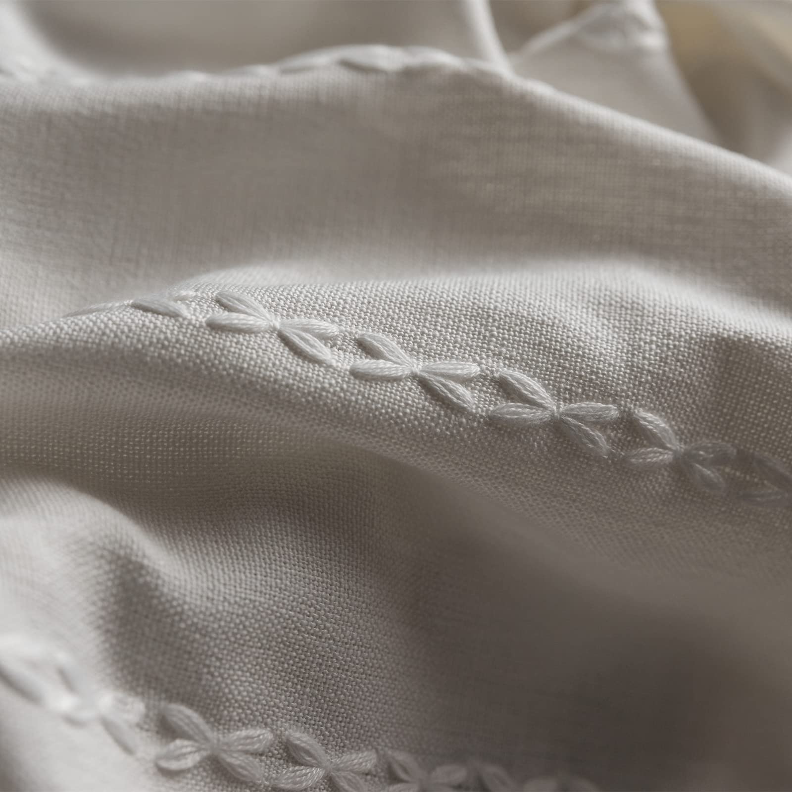 Roomtalks White Boho Kitchen Valances For Windows Rod Pocket 18?L X 52?W Embroidered French Striped Modern Farmhouse Chic Textured Tassel Curtain Valances For Bathroom Living Room Bohemian Decor