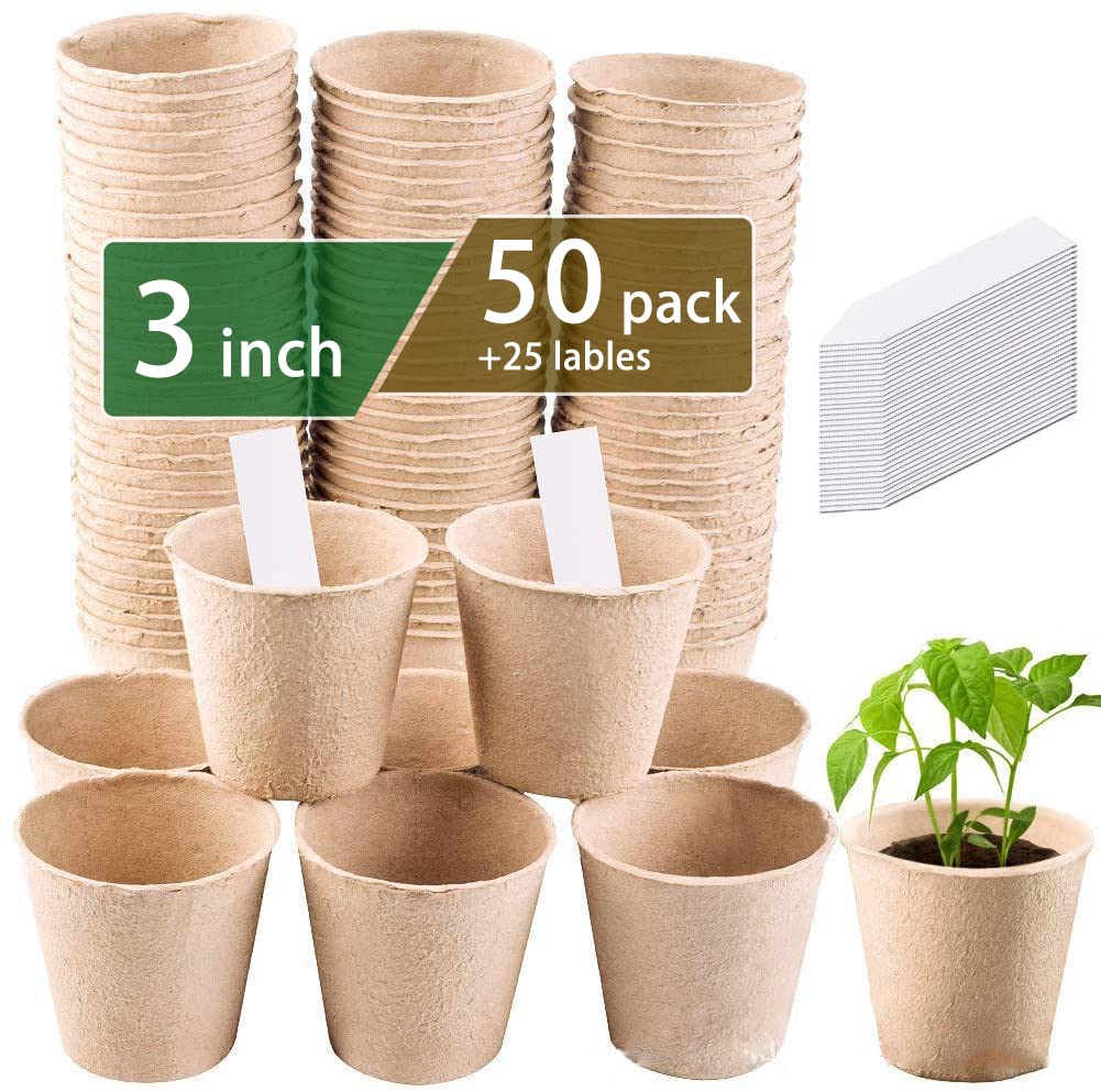 3T Group 50 Pcs 3 Inch Compostable Plant Pots,Tiny Plant Pots,Small Planting Pots,Disposable Flower Pots For Plants,Mini Peat Po
