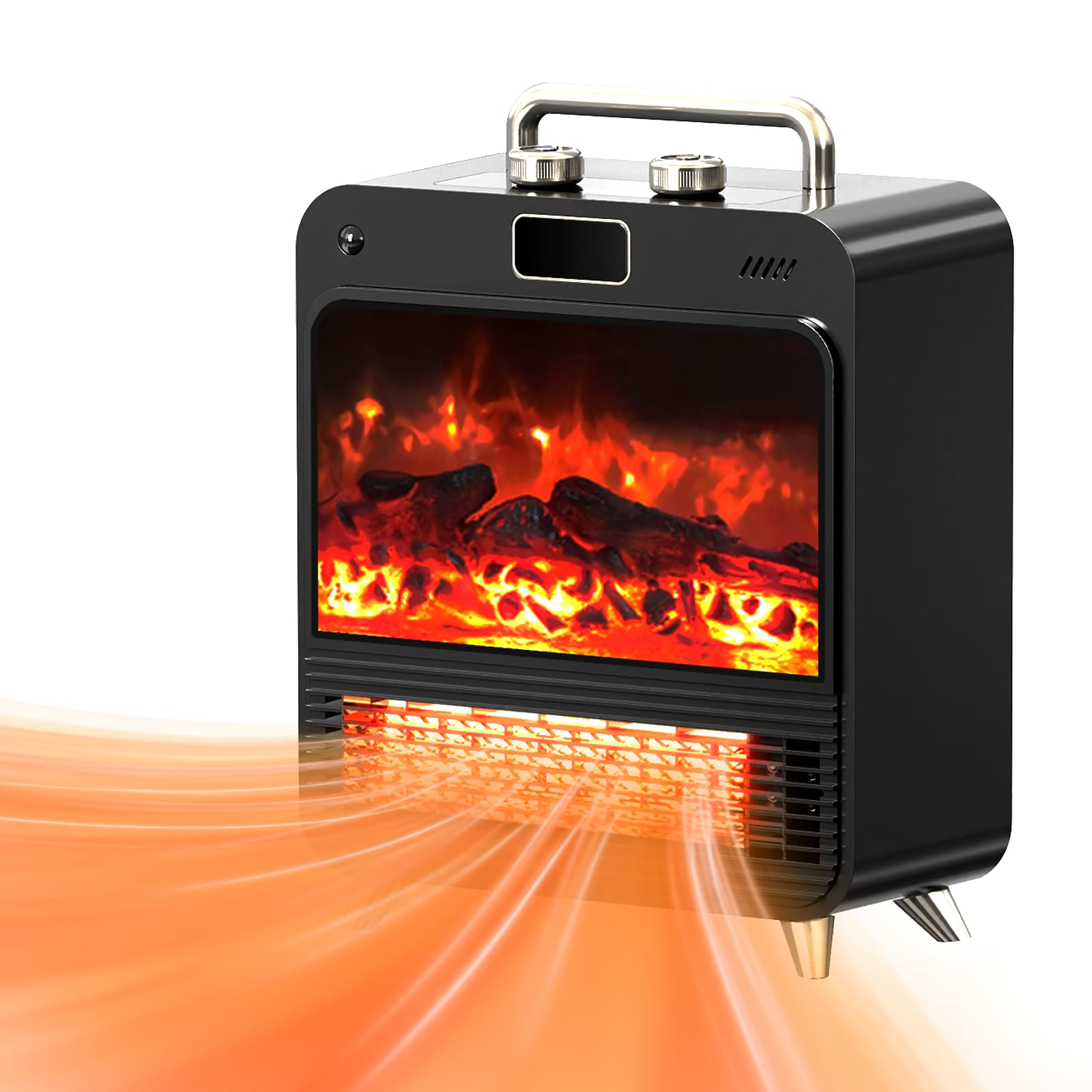 Electric Space Heater,Electric Fireplace Heaters with Realistic 3D Flame,Knob Control,Overheat Protection,Quiet&Safe,PTC Fast He