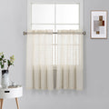 Diamond Home Linens Faux Linen Textured Semi Sheer Short Curtains - Rod Pocket Bedroom and Living Room Window Panel Drapes, Set 