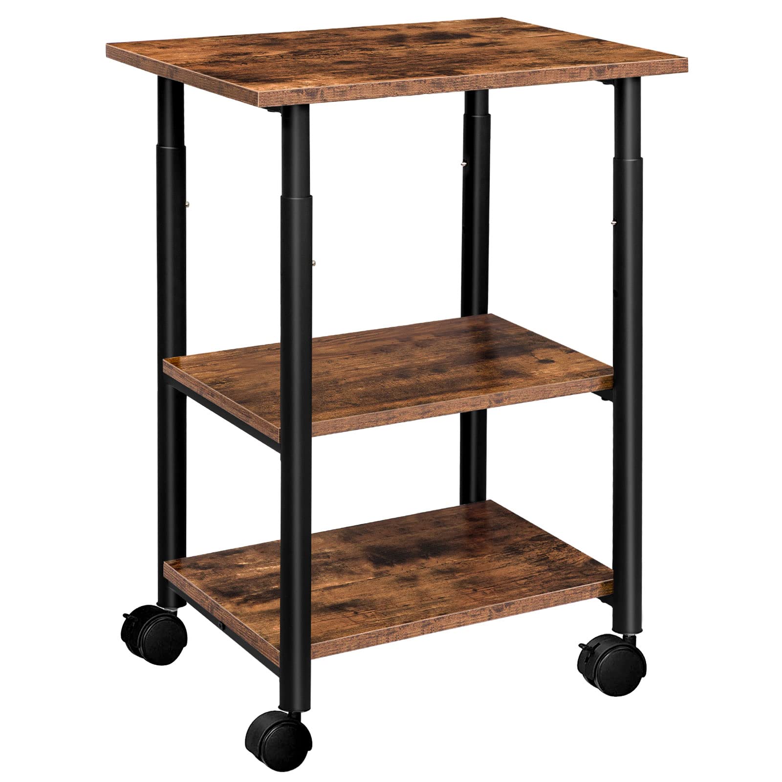 Hoobro Printer Stand, 3-Tier Industrial Under Desk Printer Cart With Shelf, Mobile Heavy Duty Storage Rack On Wheels For Home, O