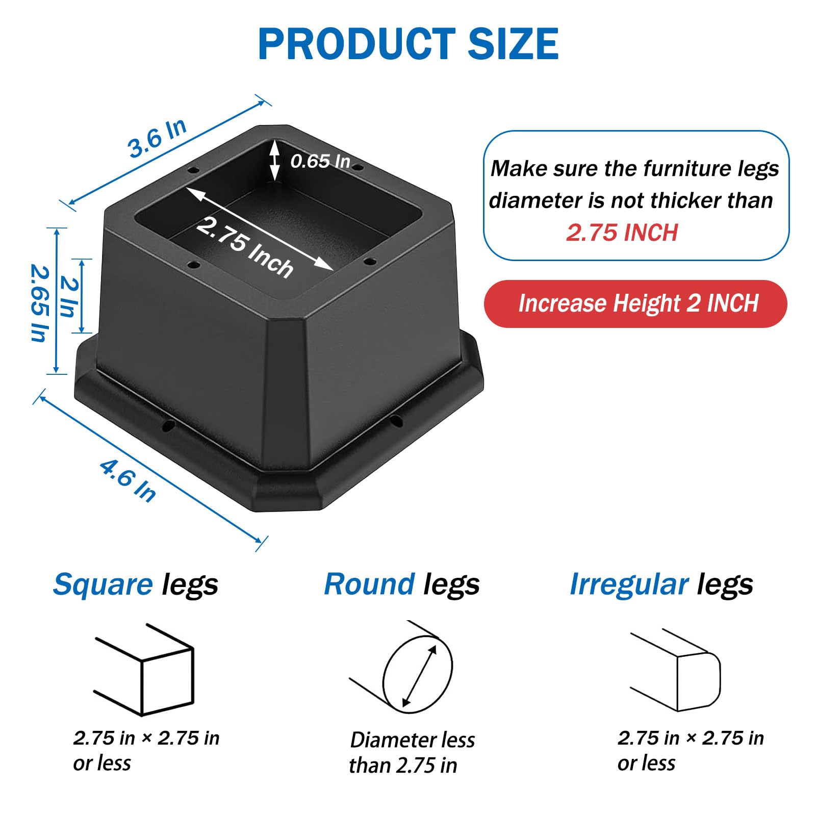Annkut Furniture Risers 2 Inch-Bed Risers Heavy Duty-Desk Risers For Chair And Table Legs Elevation -Bed Lifts Risers (Set Of 4