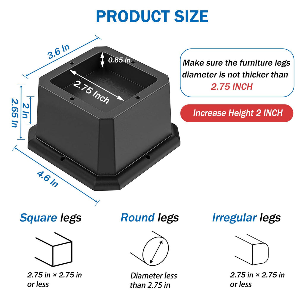 Annkut Furniture Risers 2 Inch-Bed Risers Heavy Duty-Desk Risers For Chair And Table Legs Elevation -Bed Lifts Risers (Set Of 4