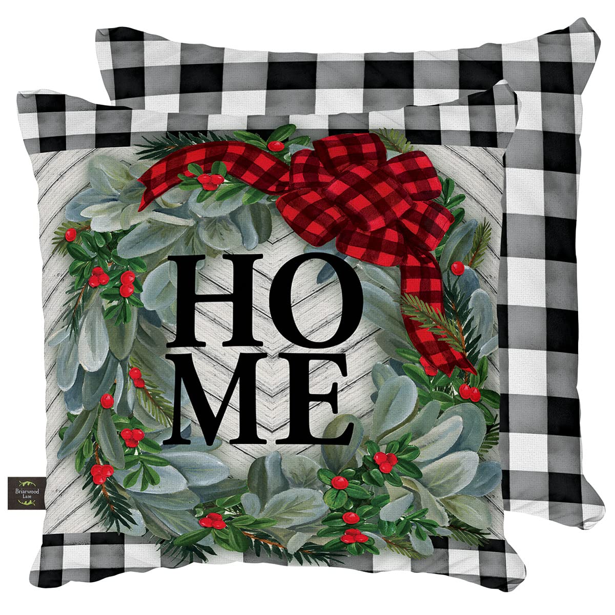 Briarwood Lane Winter Wreath Decorative Pillow Checkered Indoor Outdoor 17'X17'