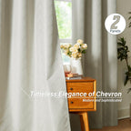 Beige Chevron Full Blackout Curtains For Living Room Bedroom Ivory, Jacquard Woven Geometric Chevron Curtains Energy Efficient T