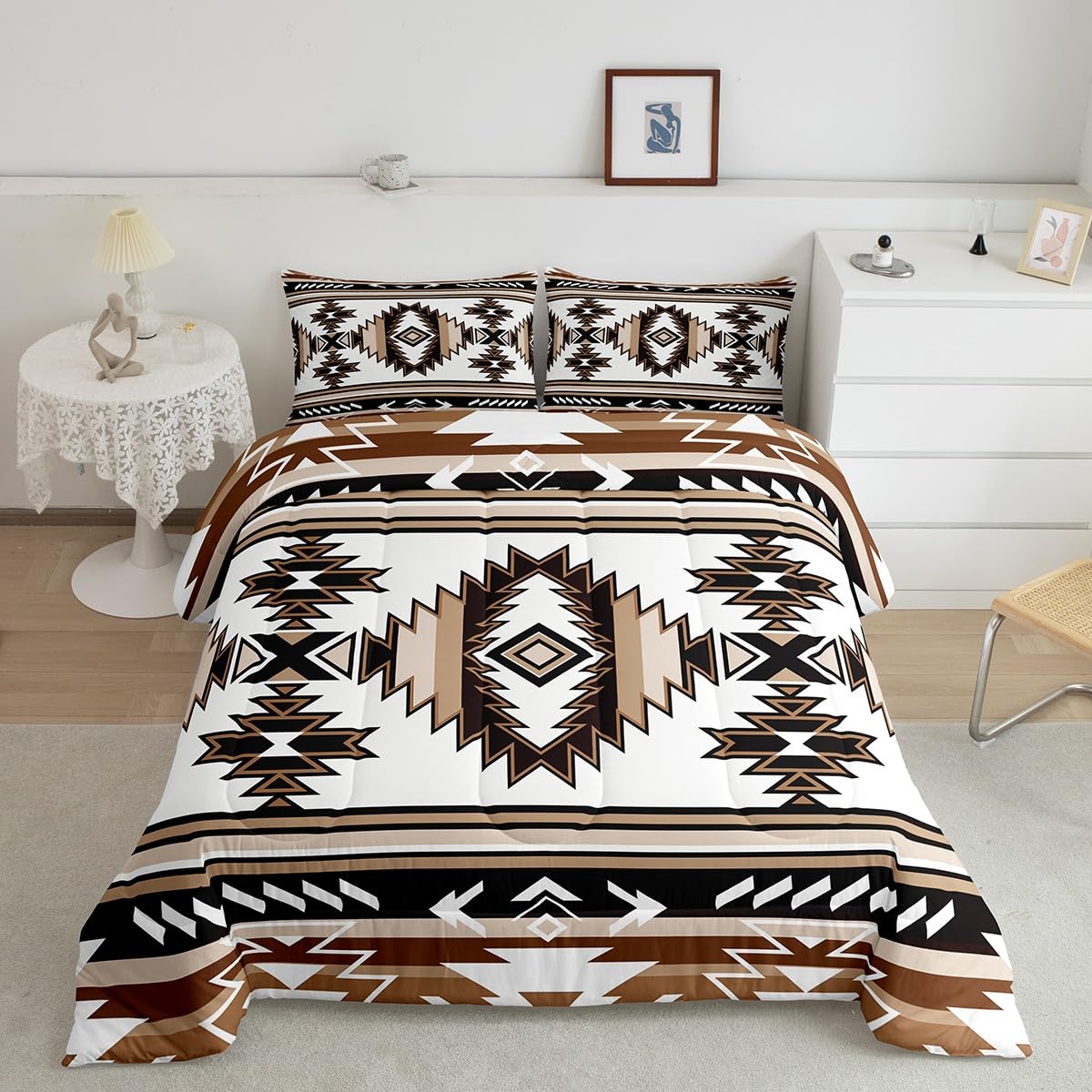 Manfei Aztec Print Kids Comforter Set Queen Size,Western Cowboy Southwest Tribal Bedding Set,Boys Girls Adults Room Decor,Abstra