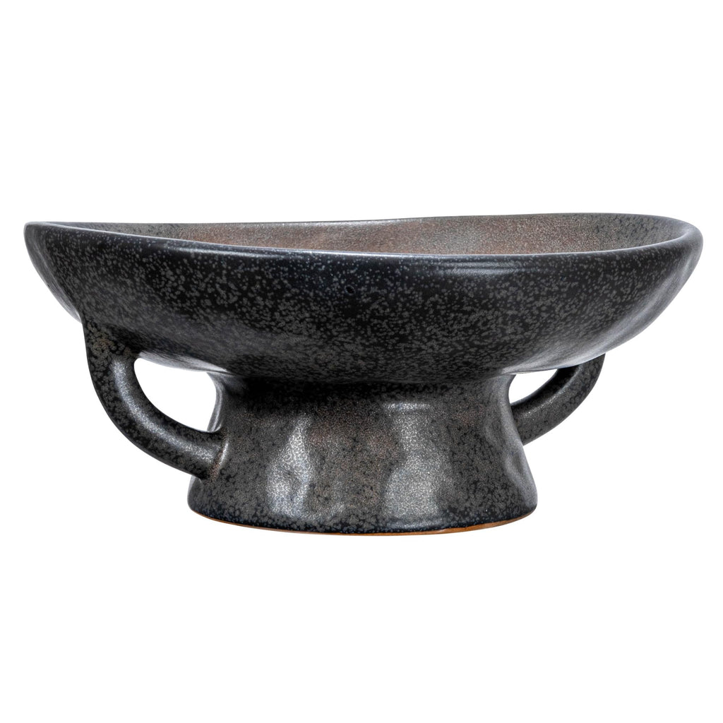 Creative Co-Op Stoneware Handle and Base, Black Reactive Glaze Bowl, 8'' L x 8'' W x 3.75'' H