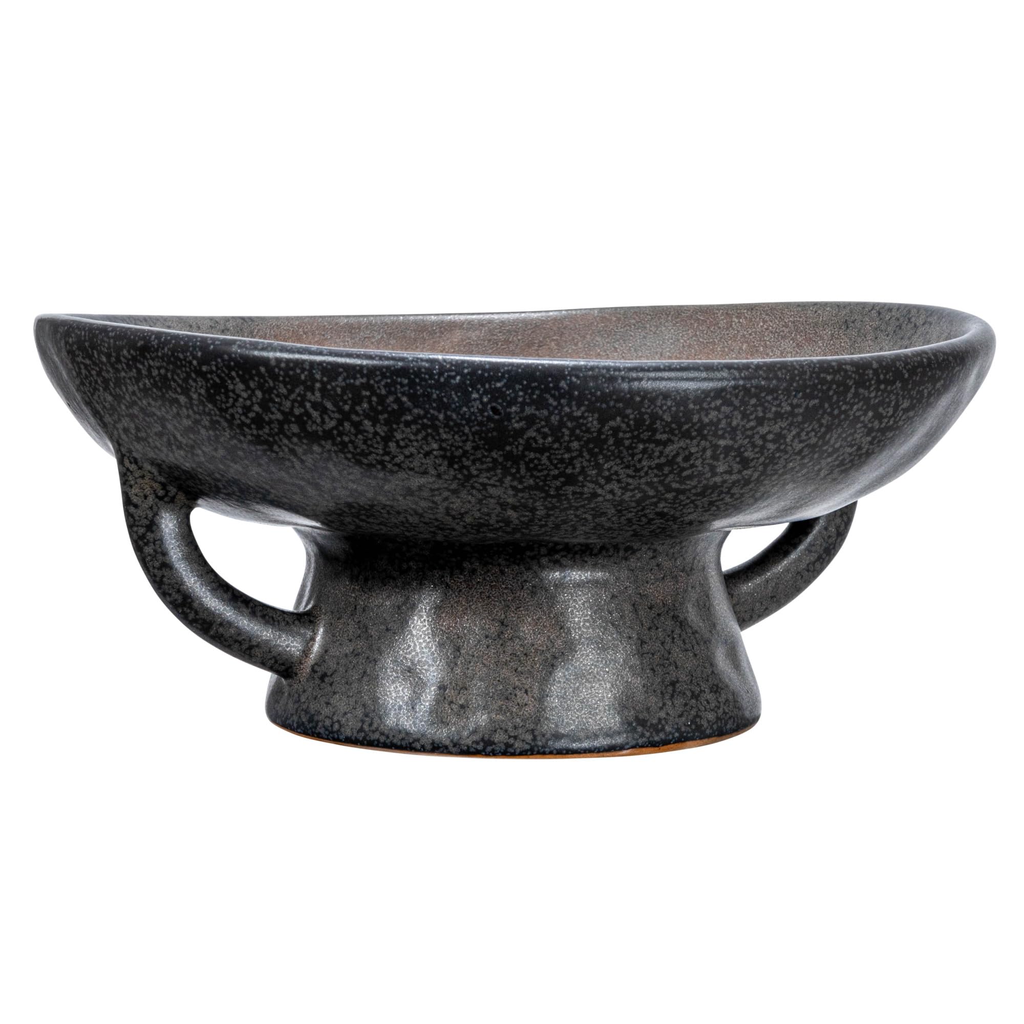 Creative Co-Op Stoneware Handle and Base, Black Reactive Glaze Bowl, 8'' L x 8'' W x 3.75'' H