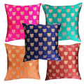 Pink Parrot Art Silk Multi ColourCushion Cover With Zipper 12X12 InchSet Of 5 Pcs