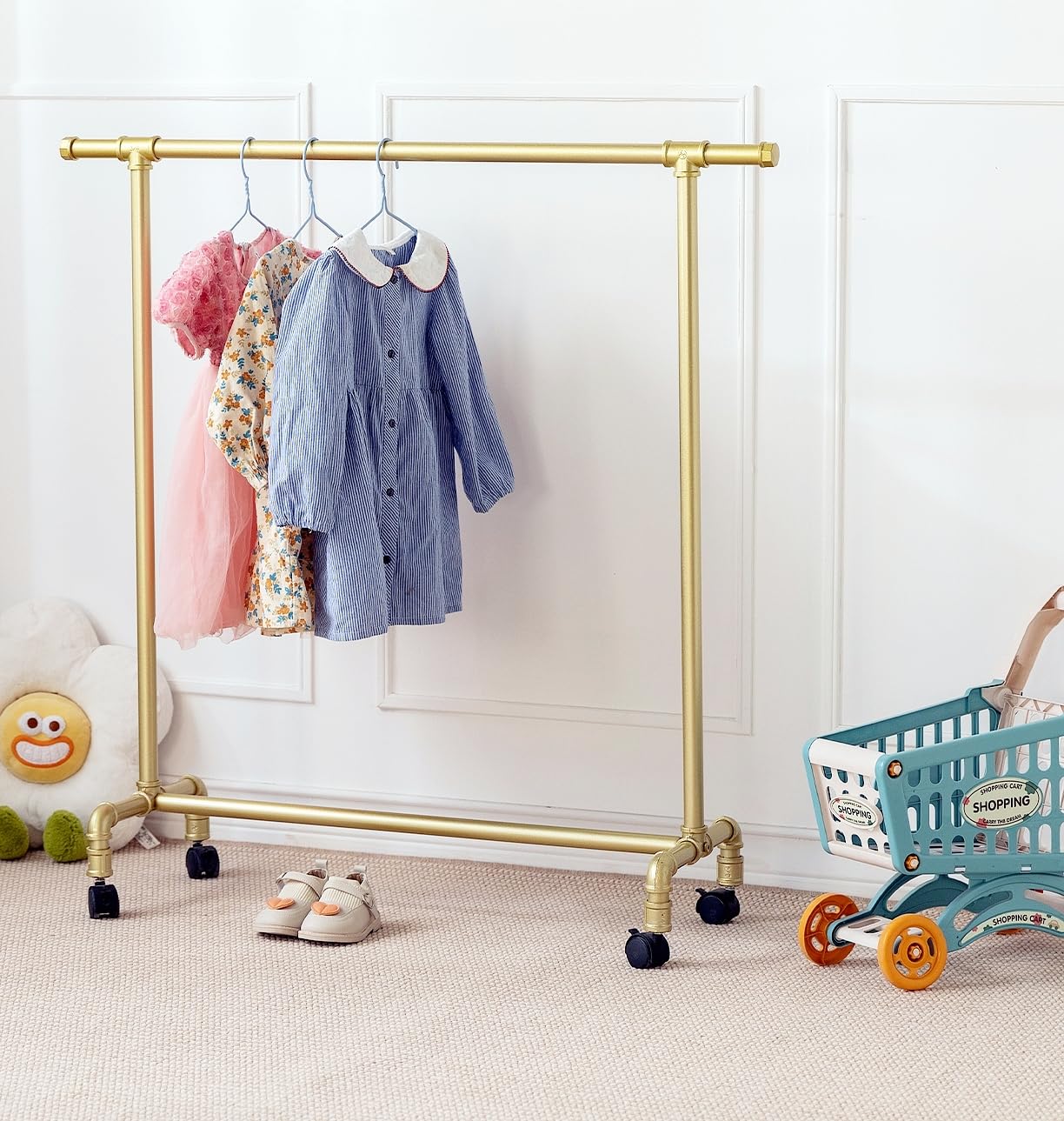 Kids Clothing Racks,Child Dress up Racks with Hooks, Metal Pipes Costumes Garment Hanging Racks,Small Rolling Clothes Racks,Free