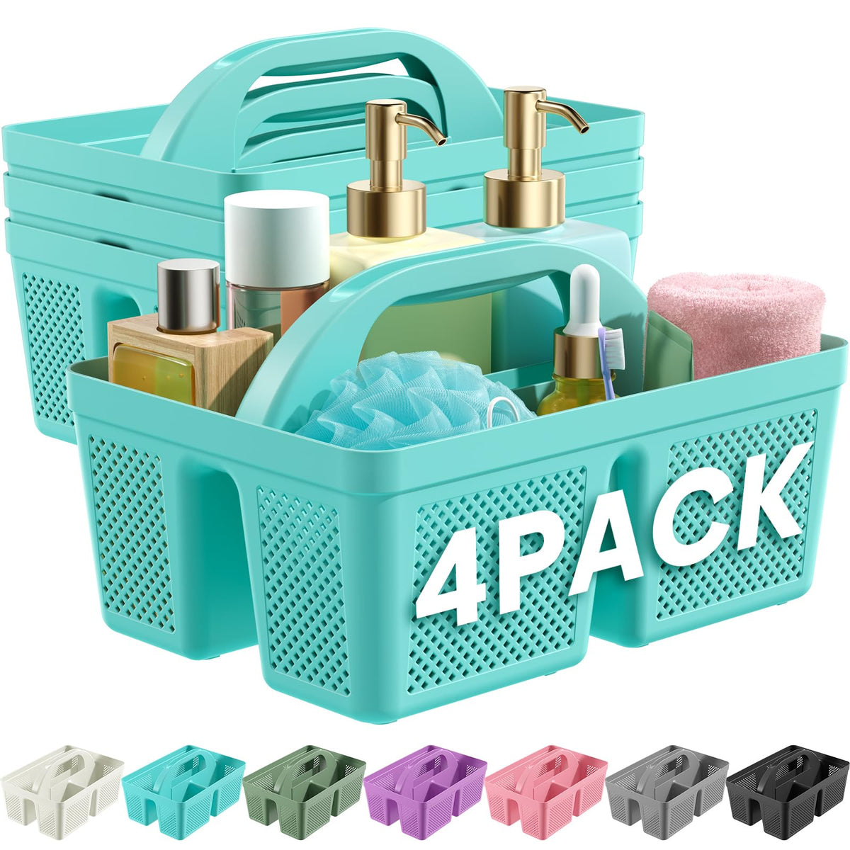 MLIKLU Portable Shower Caddy with Handle  4 PCS, BPAfree, Teal
