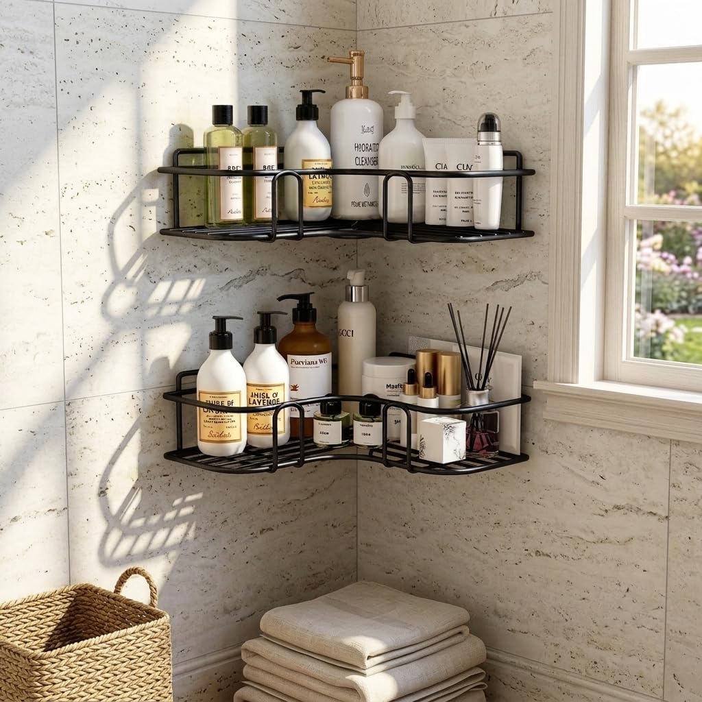 Nana Giant L Shape Bathroom Corner Shelf Wall Mounted Storage Rack For Shampoo Soap Toiletries Kitchen & Home Organization, 2