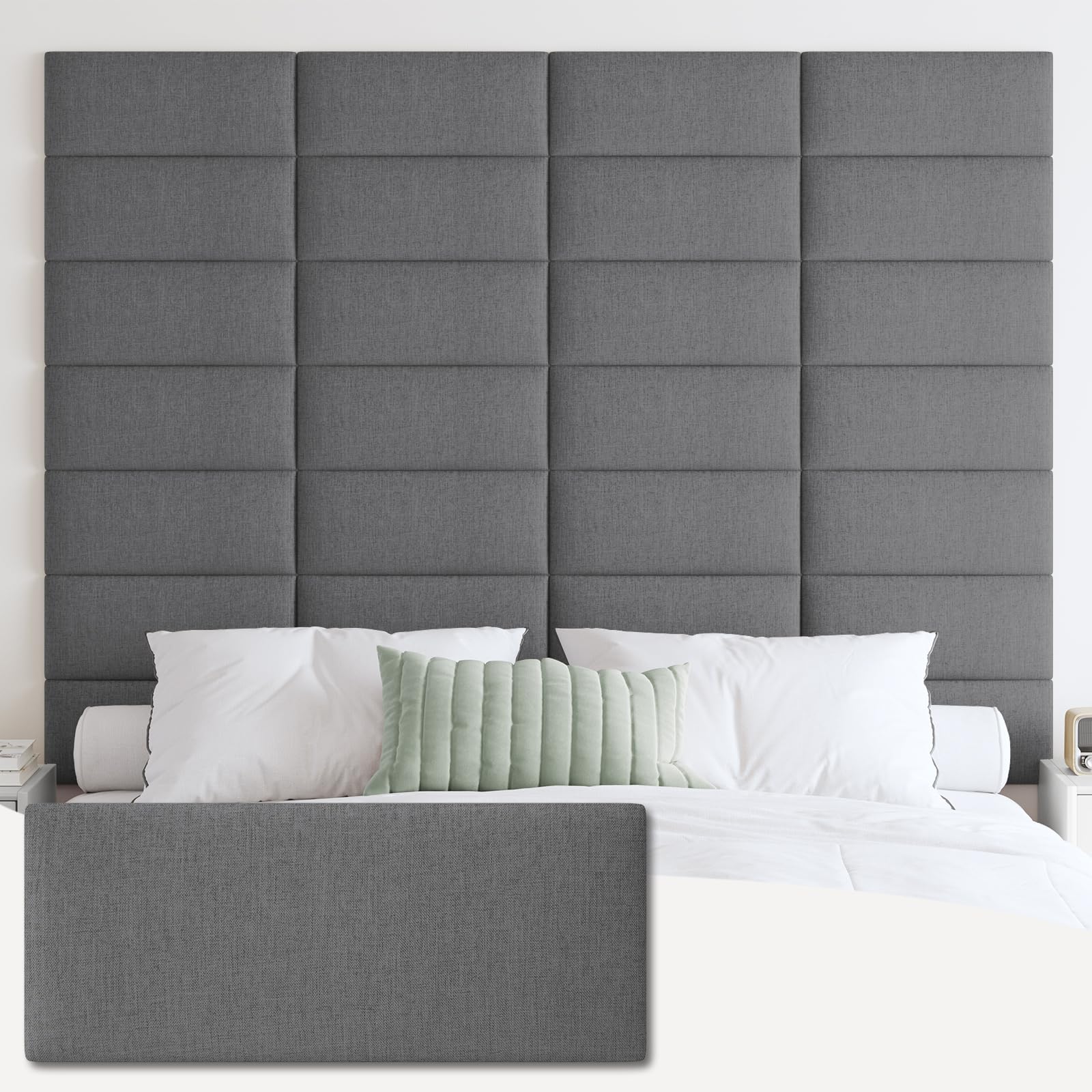 Ifnow Upholstered Wall Mounted Headboard, 3D Soundproof Wall Panels Peel And Stick Headboard For King Size, Reusable And Removable Tufted Bed Headboard In Dark Grey(12 Panels, 10' X 24')