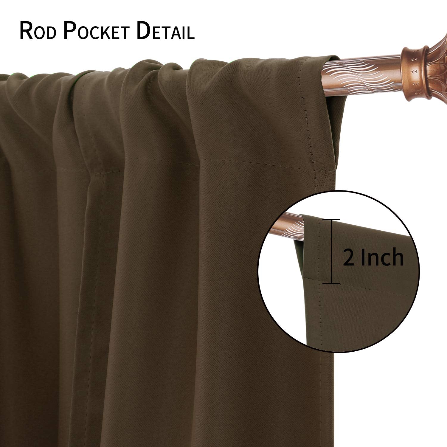 Dwcn Tie Up Curtain-Thermal Insulated Room Darkening Blackout Curtains For Livingroom Bedroom And Dining Room, Brown, W42 X L63