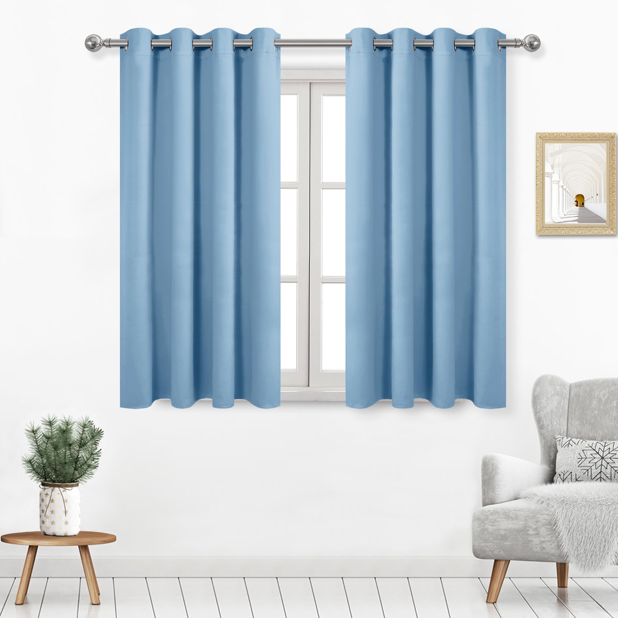 Dwcn Light Blue Curtains 45 Inches Long, Thermal Blackout Curtains For Living Room, Room Darkening Curtains For Bedroom - 52W X