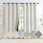 Cream White Full Blackout Curtain Panels for Living Room Bedroom, Heavy Duauty Burlap Faux Linen Textured Thermal Insulated Tota