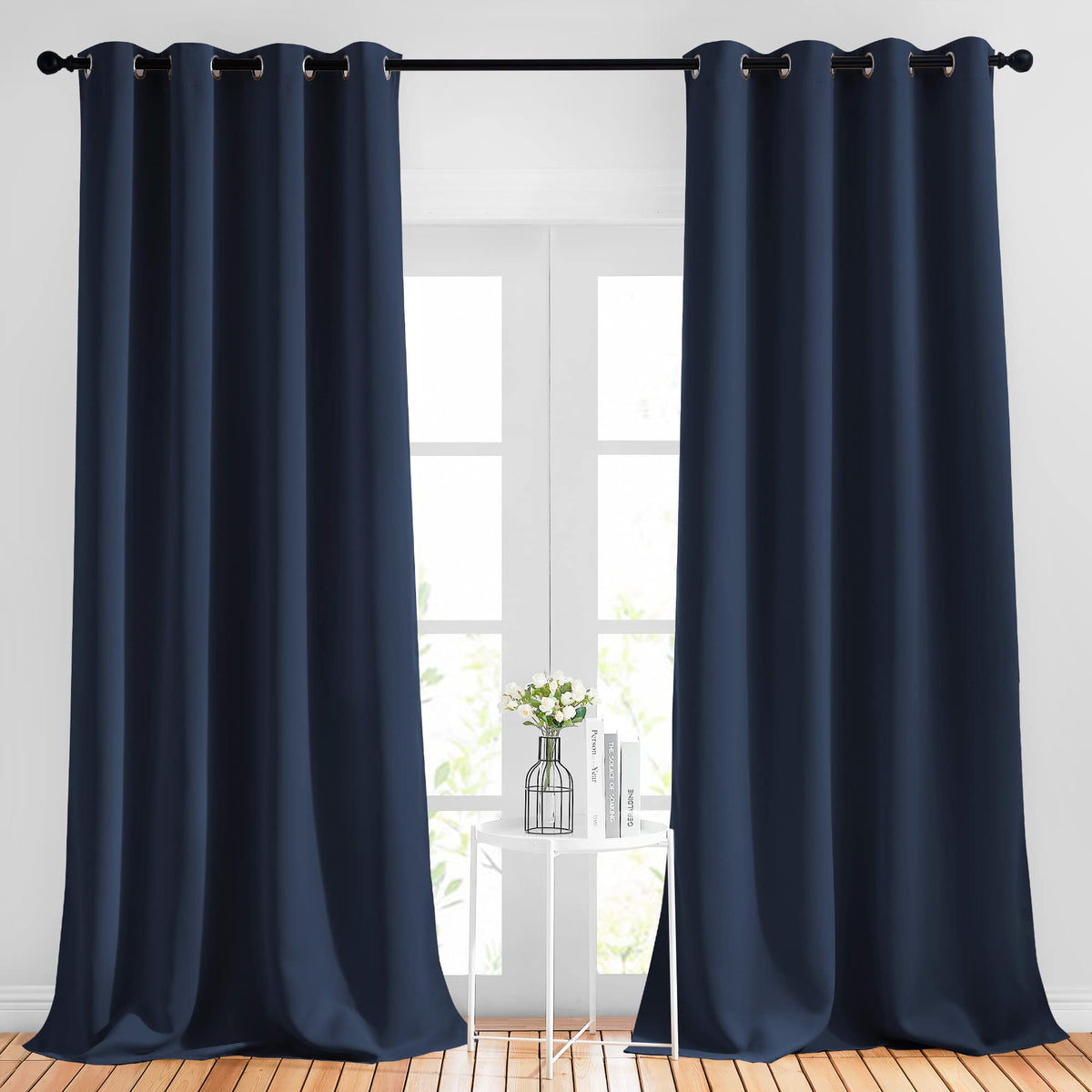 Nicetown Window Drapes Long Curtains - (52 Inches Wide X 108 Inches Long, Navy, 2 Pieces) Living Room Panels Grommet Top Window