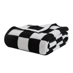 Bearberry Fuzzy Checkerboard Grid Throw Blanket Soft Cozy Warm Microfiber Bed Blanket Decor For Couch Sofa Bed Travel Home (Blac